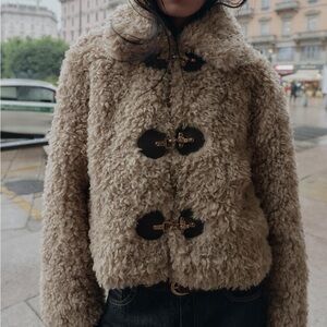 Zara Faux Fur Jacket With Fireman Clasps